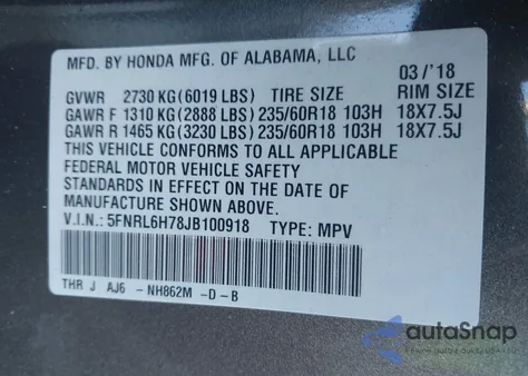 2018 Honda Odyssey Ex-L z USA, uszkodzony, nr VIN 5FNRL6H78JB100918